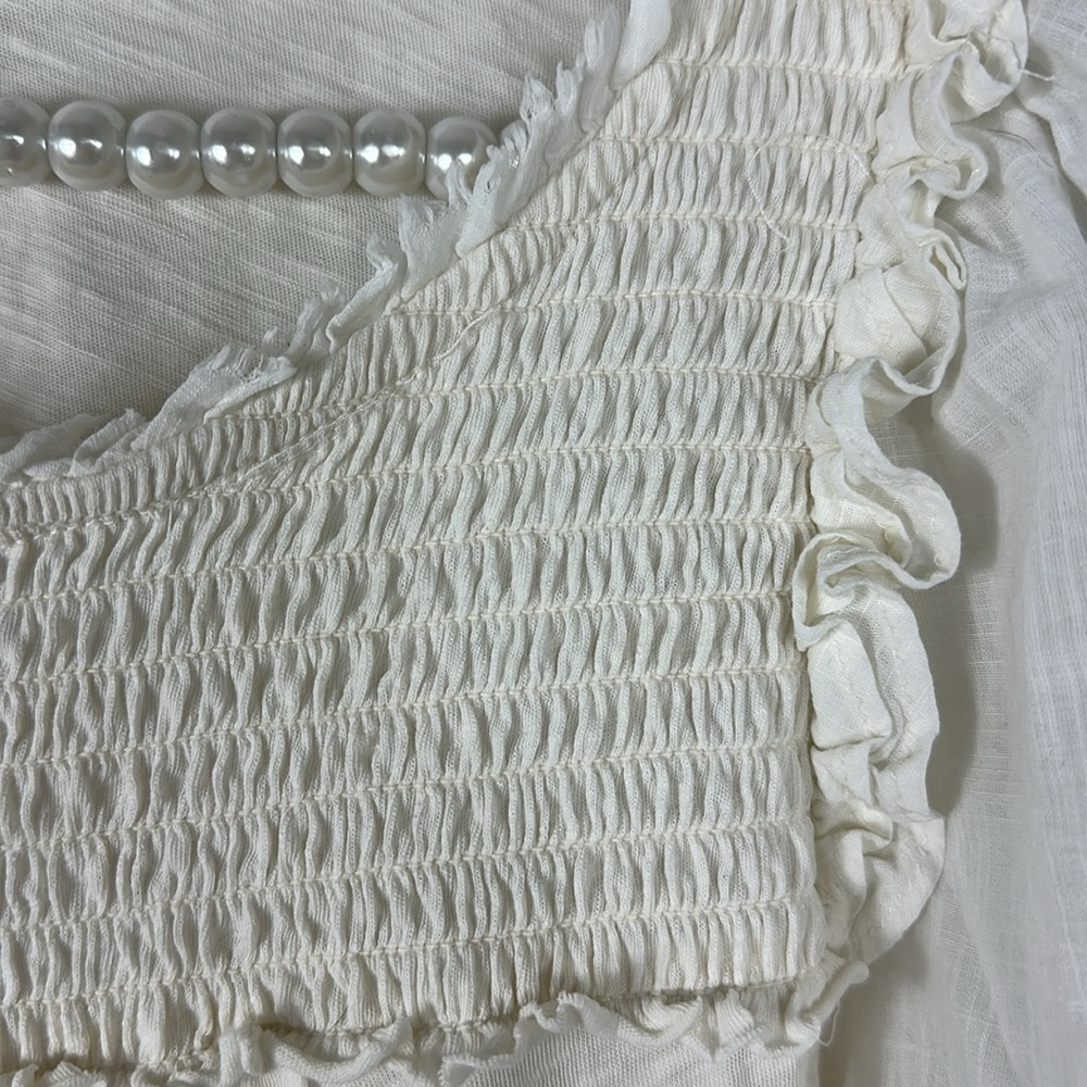 Anthropologie White Smocked Ruffle Top Small - Picture 8 of 8